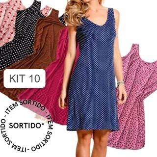 Kit 10 Vestido Camisola Senhora Regata verao midi Liganete malha fria variadas