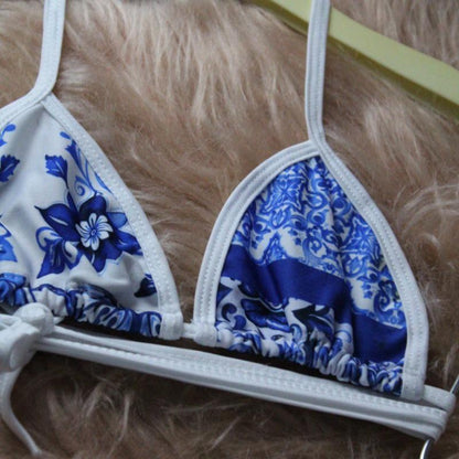 Marquinha Biquini Estampa Azul floral Fio Design Moderno e Confortável para Praia e Piscina