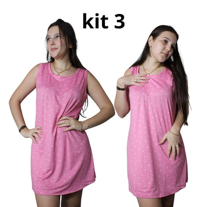 KIT 3 Camisolas Suede Roupa de Dormir Feminino