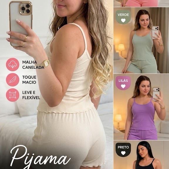 Kit 2 pijamas de short verão canelado