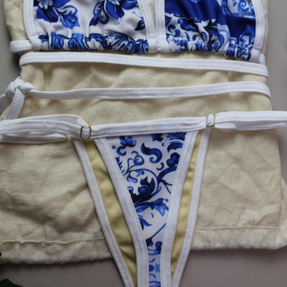 Marquinha Biquini Estampa Azul floral Fio Design Moderno e Confortável para Praia e Piscina