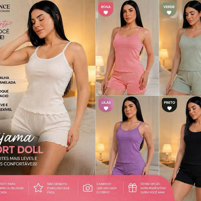 Kit 2 pijamas de short verão canelado