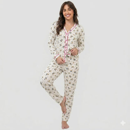 Pijama Americano De Bortões funcionais Suede Inverno Calça